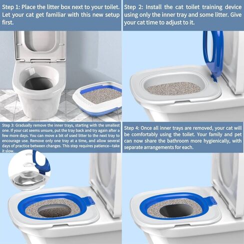 Cat Toilet Training Kit – Litter Box Trainer for Indoor Cats, Reusable Plastic Rings Fit Any Toilet, Stop Scooping Litter (Blue) (Blue) in Kuwait