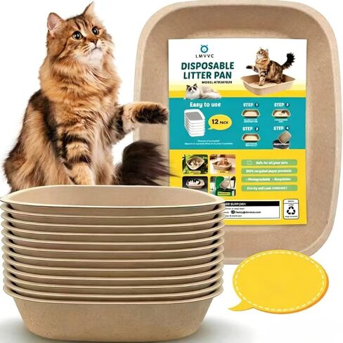 12-Pack Disposable Litter Boxes for Cats, Dourable Portable Waterproof Cat Box Disposable, Large Size 17.3"x14.8"x4"Eco-Friendly Odor Control Cat Litter Box for Cats & Kittens in Kuwait