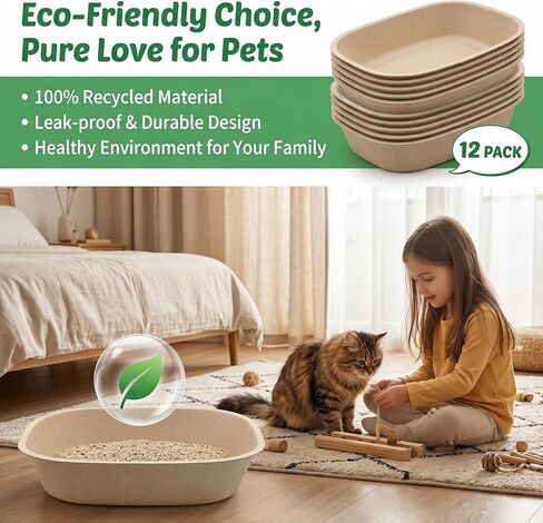 12-Pack Disposable Litter Boxes for Cats, Dourable Portable Waterproof Cat Box Disposable, Large Size 17.3"x14.8"x4"Eco-Friendly Odor Control Cat Litter Box for Cats & Kittens in Kuwait