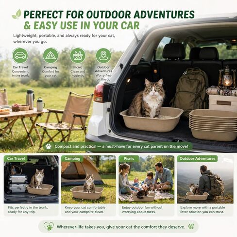 12-Pack Disposable Litter Boxes for Cats, Dourable Portable Waterproof Cat Box Disposable, Large Size 17.3"x14.8"x4"Eco-Friendly Odor Control Cat Litter Box for Cats & Kittens in Kuwait