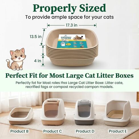 12-Pack Disposable Litter Boxes for Cats, Dourable Portable Waterproof Cat Box Disposable, Large Size 17.3"x14.8"x4"Eco-Friendly Odor Control Cat Litter Box for Cats & Kittens in Kuwait