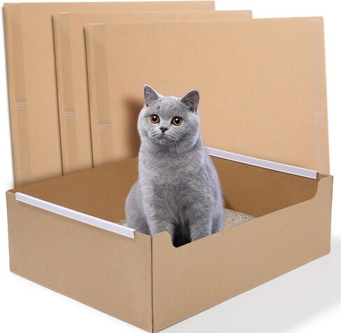 4 PCS Disposable Litter Boxes for Cats, Foldable Cardboard Cat Litter Box, Portable Waterproof Travel Litter Box for Cats（16.7x12.8x5.3 Inch） in Kuwait