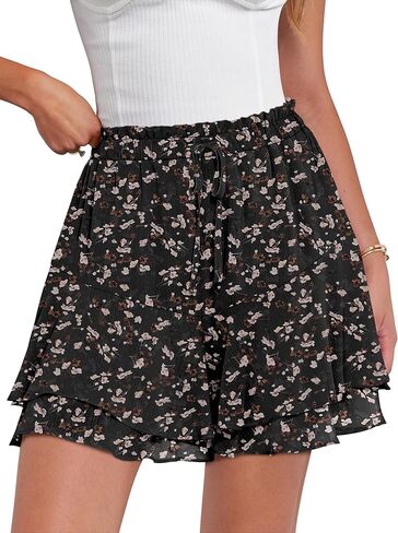 Caracilia Skorts for Women Boho Casual Beach Mini Skirts Summer Floral Ruffle Chiffon Flowy Shorts 2025 Trendy Outfits in Saudi Arabia