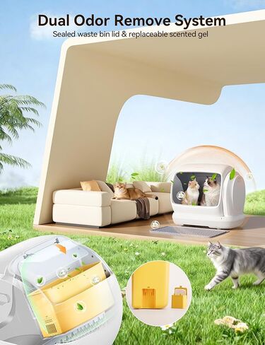 صندوق فضلات القطط ذاتي التنظيف من MeoWant، صندوق فضلات القطط التلقائي ذو مساحة كبيرة جدًا بسعة 106 لتر، مثالي للقطط المتعددة، مستشعر أمان، مضاد للقرص، تحكم في التطبيق، خالٍ من الرائحة مع حصيرة وبطانة in Kuwait