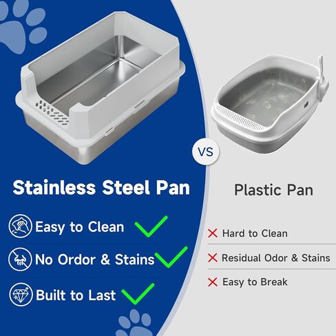 TENTIZON Stainless Steel Cat Litter Box with Lid, Large Covered Enclosed Kitty Litterbox with Hood, Flip Top, High Side, Litter Mat, Scoop for Big Cats, Kitten, No Odor, No Mess, Easy Clean, Grey in Kuwait