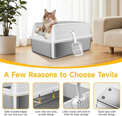Stainless Steel Litter Box with High Sides, Small Metal Litter Box for Kittens & Senior Cats, Open Top Low Entry Non-Stick Easy Clean with Scoop, Gray in Kuwait