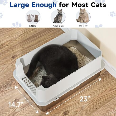 TENTIZON Stainless Steel Cat Litter Box with Lid, Large Covered Enclosed Kitty Litterbox with Hood, Flip Top, High Side, Litter Mat, Scoop for Big Cats, Kitten, No Odor, No Mess, Easy Clean, Grey in Kuwait