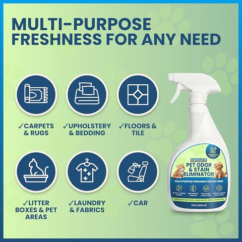 Stain & Odor Eliminator for Strong Odor, 32oz Enzyme Pet Odor Eliminator for Home, Carpet Stain Remover for Cats & Dog Pee, Enzymatic Cat Urine Destroyer, Carpet Cleaner Spray in Kuwait