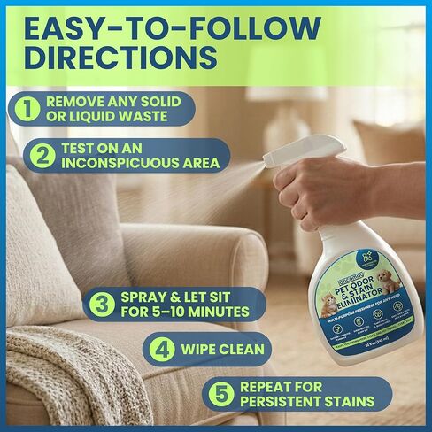 Stain & Odor Eliminator for Strong Odor, 32oz Enzyme Pet Odor Eliminator for Home, Carpet Stain Remover for Cats & Dog Pee, Enzymatic Cat Urine Destroyer, Carpet Cleaner Spray in Kuwait