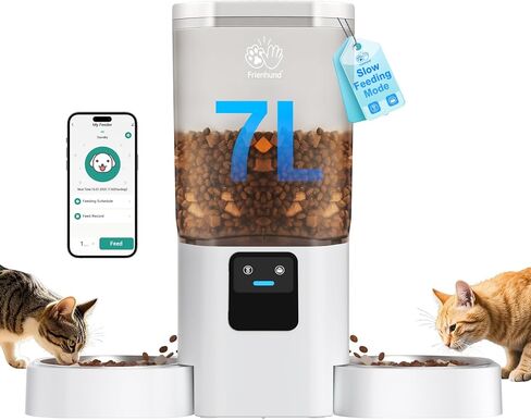 Frienhund Automatic Cat Feeder 2 Cats with Slow Feed: Dual Automatic Dog Feeder with 5G WiFi, Cat Food Dispenser with APP Control for Multiple Pets, Detachable for Easy Clean, Double Pet Bowl - 29 Cup in Kuwait