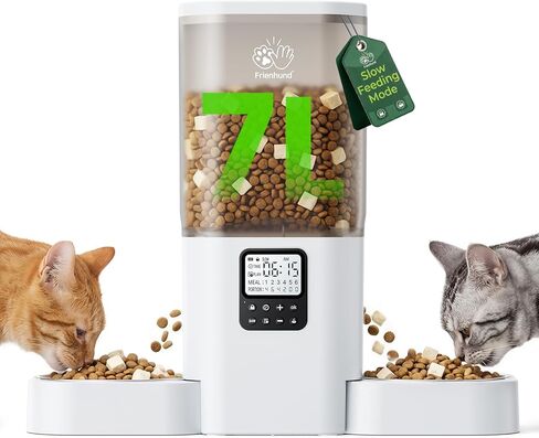 Frienhund Timed Automatic Cat Feeder 2 Cats with Slow Feed: Dual Automatic Dog Feeder with Information Visualization, Programmable Auto Cat Food Dispenser for Multiple Pets,Detachable for Clean-29 Cup in Kuwait
