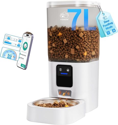 Frienhund Timed Automatic Cat Feeder 2 Cats with Slow Feed: Dual Automatic Dog Feeder with Information Visualization, Programmable Auto Cat Food Dispenser for Multiple Pets,Detachable for Clean-29 Cup in Kuwait