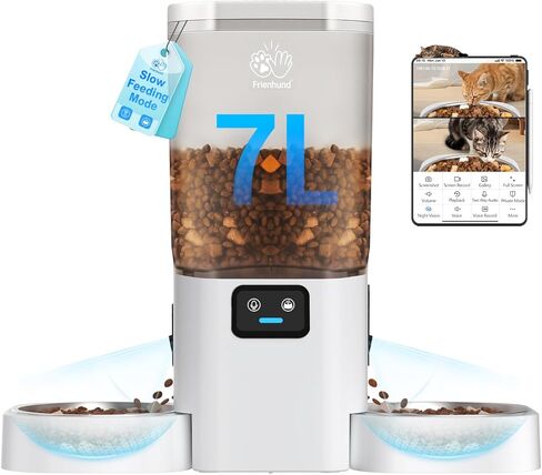 وحدة تغذية القطط الأوتوماتيكية من Frienhund مع كاميرا 2K: وحدة تغذية الكلاب الأوتوماتيكية 5G WiFi مع رؤية ليلية، موزع طعام القطط مع حاوية تخزين طعام كبيرة سعة 7 لتر للحيوانات الأليفة المتعددة، قابلة للفصل لسهولة التنظيف -29 كوب in Kuwait