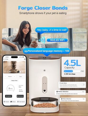 Automatic Cat Feeder with 3MP Camera,2K HD Video with Night Vision,5G/2.4G WiFi Pet Feeder with 2-Way Audio,App-Controlled Timed&Blockage Sensor,Detachable for Easy Cleaning with Desiccant for Cat/Dog in Kuwait