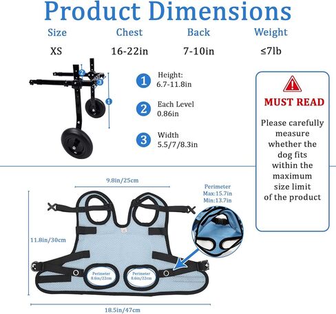 Dog Wheelchair for Back Legs - Adjustable Small Dog Wheelchair with 1.5mm Thickened Frame, Mobility Aid Support Cart for Disabled Hind Legs Rehab, Walking Wheels for Small Dogs in Kuwait