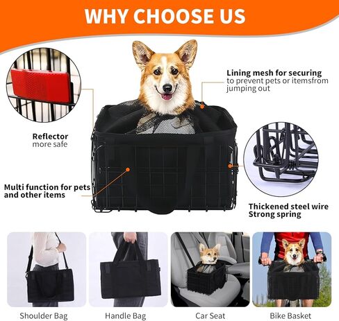 Dog Bike Carrier Basket, Dog Basket for Bike, Lightweight Bicycle Carrier for Small Pets Cats Outdoor Riding,Suitable for Rear/Front of Bicycle - Large Capacity Ebike Accessoriest for Fruit & Grocery in Kuwait
