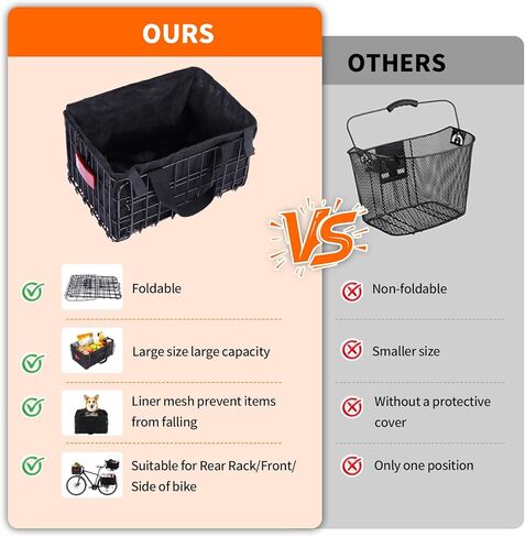 Dog Bike Carrier Basket, Dog Basket for Bike, Lightweight Bicycle Carrier for Small Pets Cats Outdoor Riding,Suitable for Rear/Front of Bicycle - Large Capacity Ebike Accessoriest for Fruit & Grocery in Kuwait