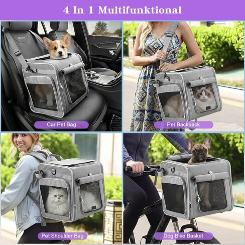 Expandable Dog Bike Basket with Secure Mounting Bracket, Multi-Functional Foldable Pet Carrier Backpack for Small Dogs & Cats, Features Safety Buckle & 4 Mesh Windows(Light Gray for MTB) in Kuwait