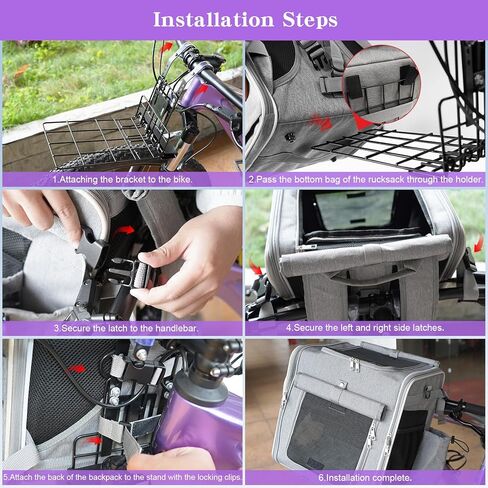 Expandable Dog Bike Basket with Secure Mounting Bracket, Multi-Functional Foldable Pet Carrier Backpack for Small Dogs & Cats, Features Safety Buckle & 4 Mesh Windows(Light Gray for MTB) in Kuwait