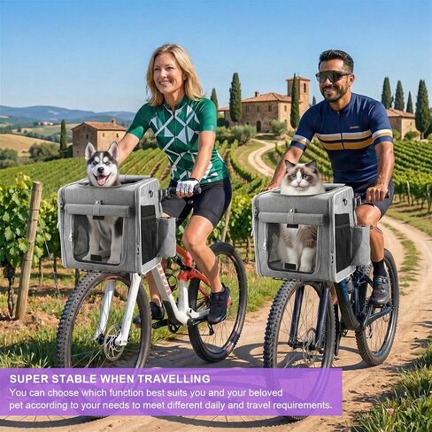 Expandable Dog Bike Basket with Secure Mounting Bracket, Multi-Functional Foldable Pet Carrier Backpack for Small Dogs & Cats, Features Safety Buckle & 4 Mesh Windows(Light Gray for MTB) in Kuwait