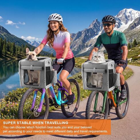 Xixter Dog Bike Basket Carrier – Secure Pet Bicycle Basket with Mesh, Safety Lanyard & Contains Metal Supports Reflective Strips for Small Dogs up to 22 lbs,Suitable for Mountain Bikes Grey in Kuwait