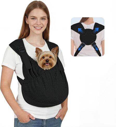 Supet Dog Sling Carrier, Hands Free Adjustable Puppy Pouch Carrier, Soft Wearable Pet Front Bag for Dachshund & Teacup Dogs, Anti-Anxiety Chest Carrier with Back Pain Relief (Black, Regular) in Kuwait