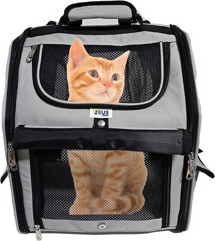 Expandable Pet Backpack Carrier – Dog & Cat, Bonus 2 Collapsible Pet Bowls, Travel Bag with 4-Way Entry, Mesh Windows, Storage Pockets, Secure Zippers, Washable Cushion in Kuwait