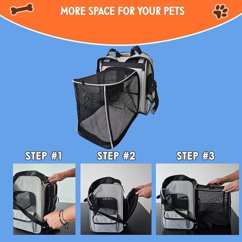 Expandable Pet Backpack Carrier – Dog & Cat, Bonus 2 Collapsible Pet Bowls, Travel Bag with 4-Way Entry, Mesh Windows, Storage Pockets, Secure Zippers, Washable Cushion in Kuwait