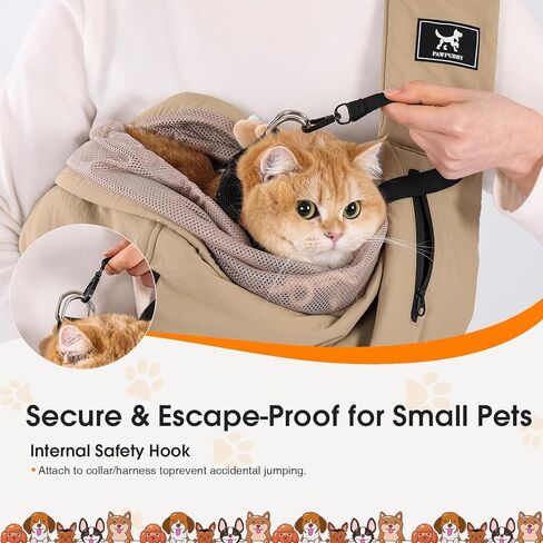 Pet Sling Carrier for Small Dogs and Cats 5-20lbs, Dog Sling with Adjustable Depth, Breathable Air Mesh Puppy Travel Bag, Water Resistant Fabric, Double Safety Leash, Machine Washable,Caramel in Kuwait