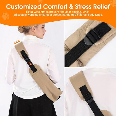 Pet Sling Carrier for Small Dogs and Cats 5-20lbs, Dog Sling with Adjustable Depth, Breathable Air Mesh Puppy Travel Bag, Water Resistant Fabric, Double Safety Leash, Machine Washable,Caramel in Kuwait
