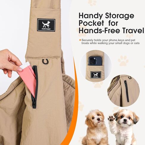 Pet Sling Carrier for Small Dogs and Cats 5-20lbs, Dog Sling with Adjustable Depth, Breathable Air Mesh Puppy Travel Bag, Water Resistant Fabric, Double Safety Leash, Machine Washable,Caramel in Kuwait