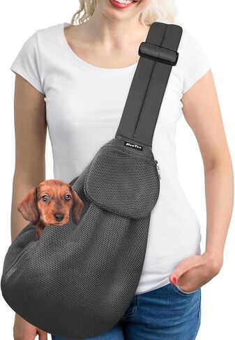SlowTon Dog Carrier Sling - Thick Padded Shoulder Strap Adjustable Dog Carriers for Small Dogs, Puppy Carrier Purse for Pet Cat with Front Zipper Pocket Safety Belt Machine Washable (Grey M) in Kuwait