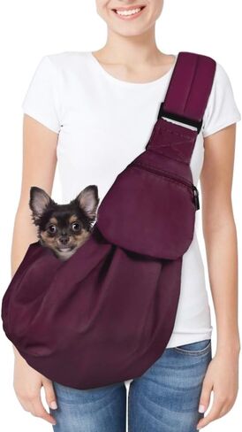 SlowTon Dog Carrier Sling - Thick Padded Shoulder Strap Adjustable Dog Carriers for Small Dogs, Puppy Carrier Purse for Pet Cat with Front Zipper Pocket Safety Belt Machine Washable (Grey M) in Kuwait