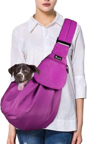 SlowTon Dog Carrier Sling - Thick Padded Shoulder Strap Adjustable Dog Carriers for Small Dogs, Puppy Carrier Purse for Pet Cat with Front Zipper Pocket Safety Belt Machine Washable (Grey M) in Kuwait
