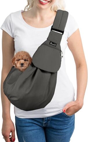 SlowTon Dog Carrier Sling - Thick Padded Shoulder Strap Adjustable Dog Carriers for Small Dogs, Puppy Carrier Purse for Pet Cat with Front Zipper Pocket Safety Belt Machine Washable (Grey M) in Kuwait