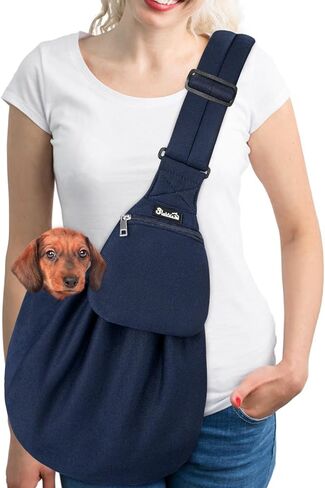 SlowTon Dog Carrier Sling - Thick Padded Shoulder Strap Adjustable Dog Carriers for Small Dogs, Puppy Carrier Purse for Pet Cat with Front Zipper Pocket Safety Belt Machine Washable (Grey M) in Kuwait