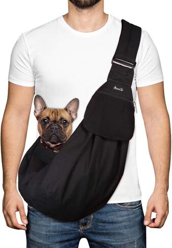 SlowTon Dog Carrier Sling - Thick Padded Shoulder Strap Adjustable Dog Carriers for Small Dogs, Puppy Carrier Purse for Pet Cat with Front Zipper Pocket Safety Belt Machine Washable (Grey M) in Kuwait