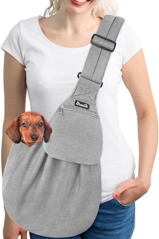 SlowTon Dog Carrier Sling - Thick Padded Shoulder Strap Adjustable Dog Carriers for Small Dogs, Puppy Carrier Purse for Pet Cat with Front Zipper Pocket Safety Belt Machine Washable (Grey M) in Kuwait