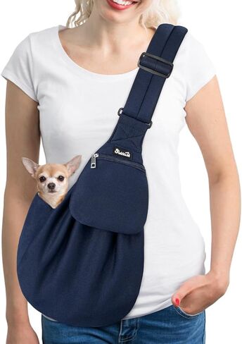 SlowTon Dog Carrier Sling - Thick Padded Shoulder Strap Adjustable Dog Carriers for Small Dogs, Puppy Carrier Purse for Pet Cat with Front Zipper Pocket Safety Belt Machine Washable (Grey M) in Kuwait