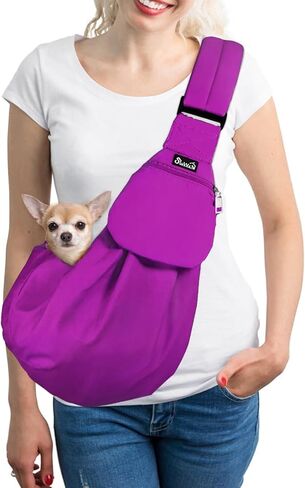 SlowTon Dog Carrier Sling - Thick Padded Shoulder Strap Adjustable Dog Carriers for Small Dogs, Puppy Carrier Purse for Pet Cat with Front Zipper Pocket Safety Belt Machine Washable (Grey M) in Kuwait