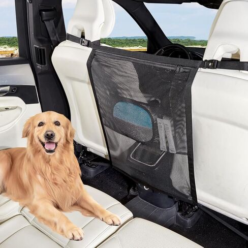 Dog Car Barrier,Pet Barrier with Larger Zipper Organizer Storage,Car Divider Net for Dogs,Dog Barrier for Car/SUV/Truck in Kuwait