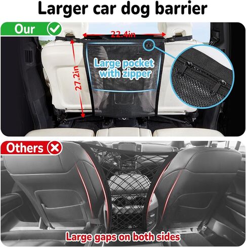 Dog Car Barrier,Pet Barrier with Larger Zipper Organizer Storage,Car Divider Net for Dogs,Dog Barrier for Car/SUV/Truck in Kuwait