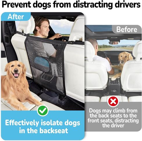 Dog Car Barrier,Pet Barrier with Larger Zipper Organizer Storage,Car Divider Net for Dogs,Dog Barrier for Car/SUV/Truck in Kuwait