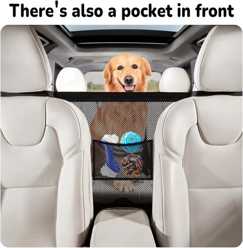 Dog Car Barrier,Pet Barrier with Larger Zipper Organizer Storage,Car Divider Net for Dogs,Dog Barrier for Car/SUV/Truck in Kuwait