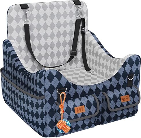 Dog Car Seat for Small/Medium Dogs up to 35lbs, 4-Pocket Storage Memory Foam Dog Booster Seat, Detachable Washable Pet Car Seat with Safety Belt, Outdoor & Indoor Use (Blue/Grey) in Kuwait