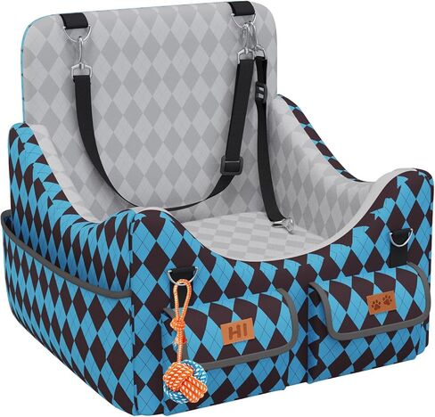 Dog Car Seat for Small/Medium Dogs up to 35lbs, 4-Pocket Storage Memory Foam Dog Booster Seat, Detachable Washable Pet Car Seat with Safety Belt, Outdoor & Indoor Use (Blue/Grey) in Kuwait