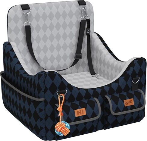 Dog Car Seat for Small/Medium Dogs up to 35lbs, 4-Pocket Storage Memory Foam Dog Booster Seat, Detachable Washable Pet Car Seat with Safety Belt, Outdoor & Indoor Use (Blue/Grey) in Kuwait