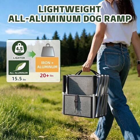 Dog Stairs for Large Dogs, 𝟐𝟎'' 𝐄𝐱𝐭𝐫𝐚 𝐖𝐢𝐝𝐞 Foldable Dog Ramp for Car, SUV & Truck, Non-Slip DogSteps for High Beds, 4-Step Aluminum Frame, Supports up to 250 lbs in Kuwait