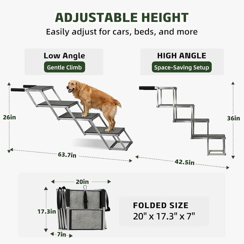 Dog Stairs for Large Dogs, 𝟐𝟎'' 𝐄𝐱𝐭𝐫𝐚 𝐖𝐢𝐝𝐞 Foldable Dog Ramp for Car, SUV & Truck, Non-Slip DogSteps for High Beds, 4-Step Aluminum Frame, Supports up to 250 lbs in Kuwait