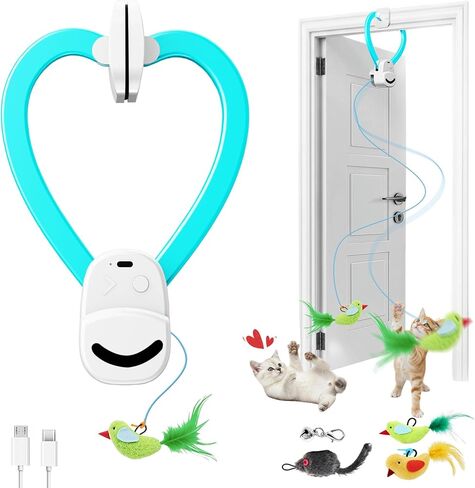 CATPICK Interactive Cat Toys for Indoor Cats - Automatic Flying Bird & Mouse Doorway Hanging Toy, USB Rechargeable Electric Kitten Toy for Hunting Instinct, Enrichment & Exercise, 2 Birds & 1 Mouse in Kuwait